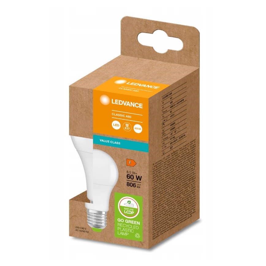 LED Spuldze izgatavota no pārstrādātas plastmasas A60 E27/8,5W/230V 4000K - Ledvance