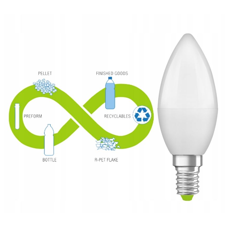 LED Spuldze izgatavota no pārstrādātas plastmasas B40 E14/4,9W/230V 2700K - Ledvance