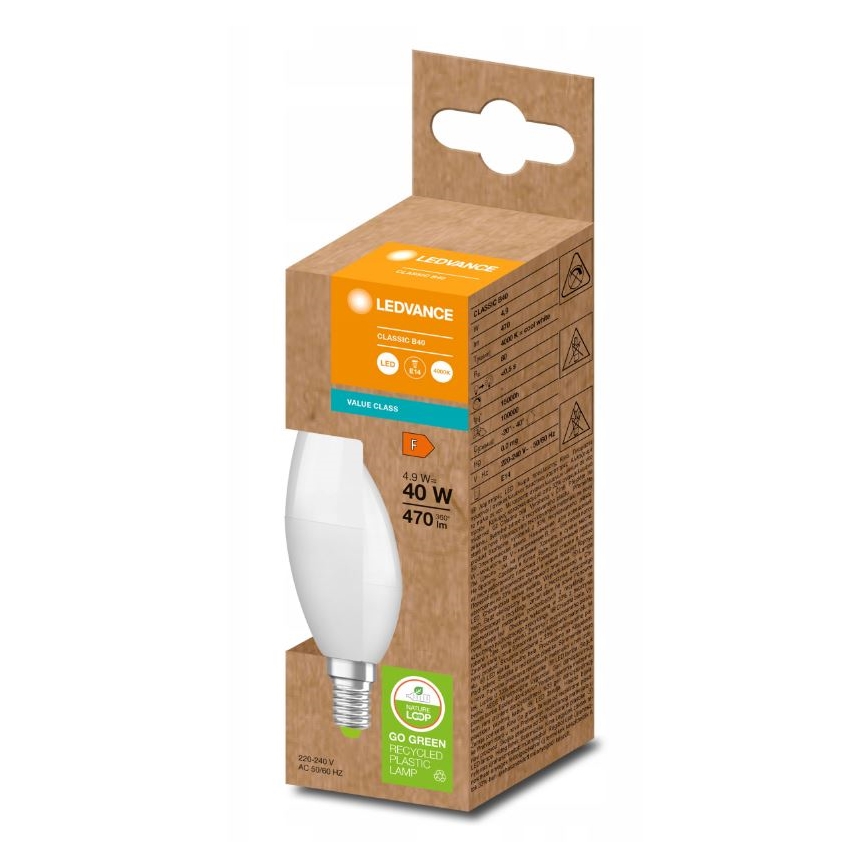 LED Spuldze izgatavota no pārstrādātas plastmasas B40 E14/4,9W/230V 4000K - Ledvance