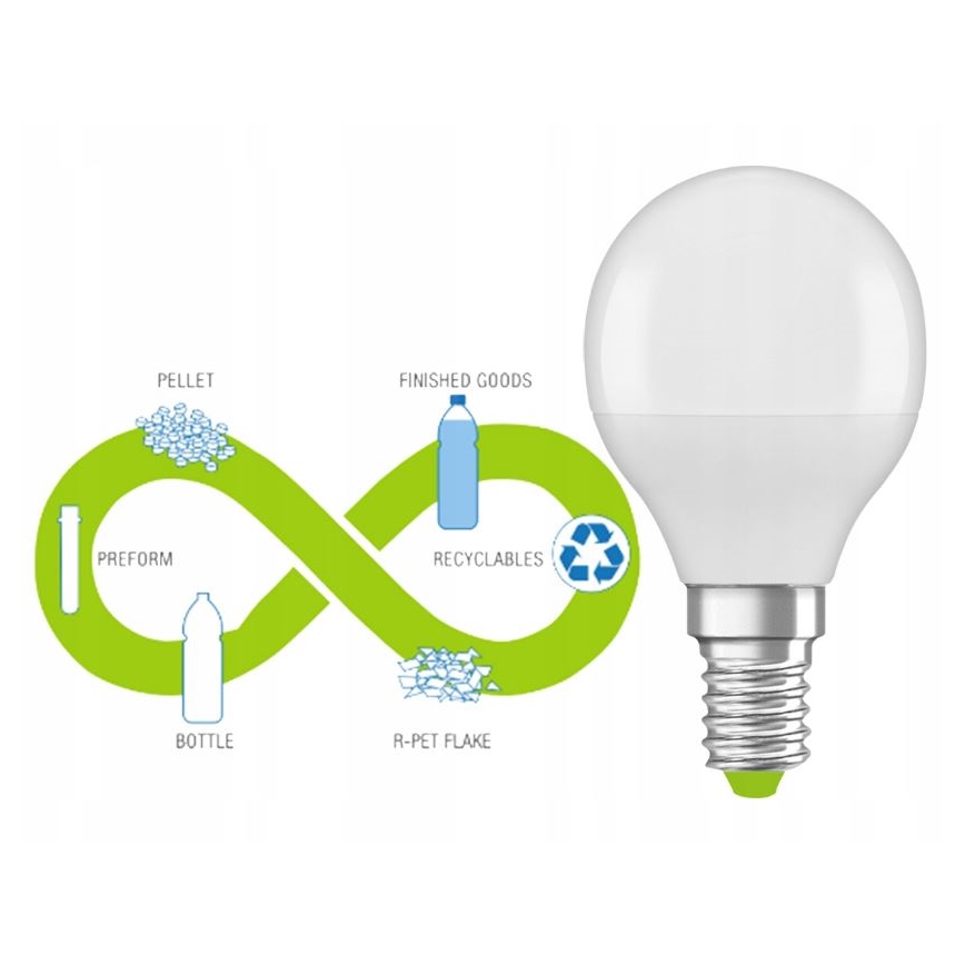 LED Spuldze izgatavota no pārstrādātas plastmasas P45 E14/4,9W/230V 4000K - Ledvance