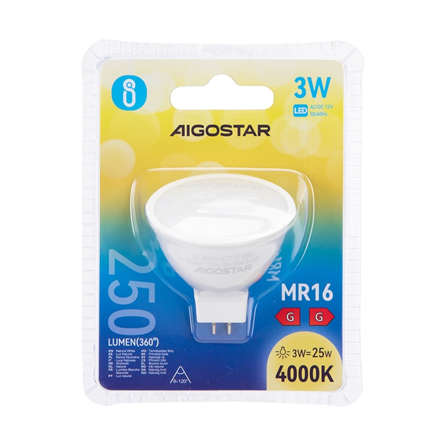 LED Spuldze MR16 GU5,3/3W/12V 4000K - Aigostar