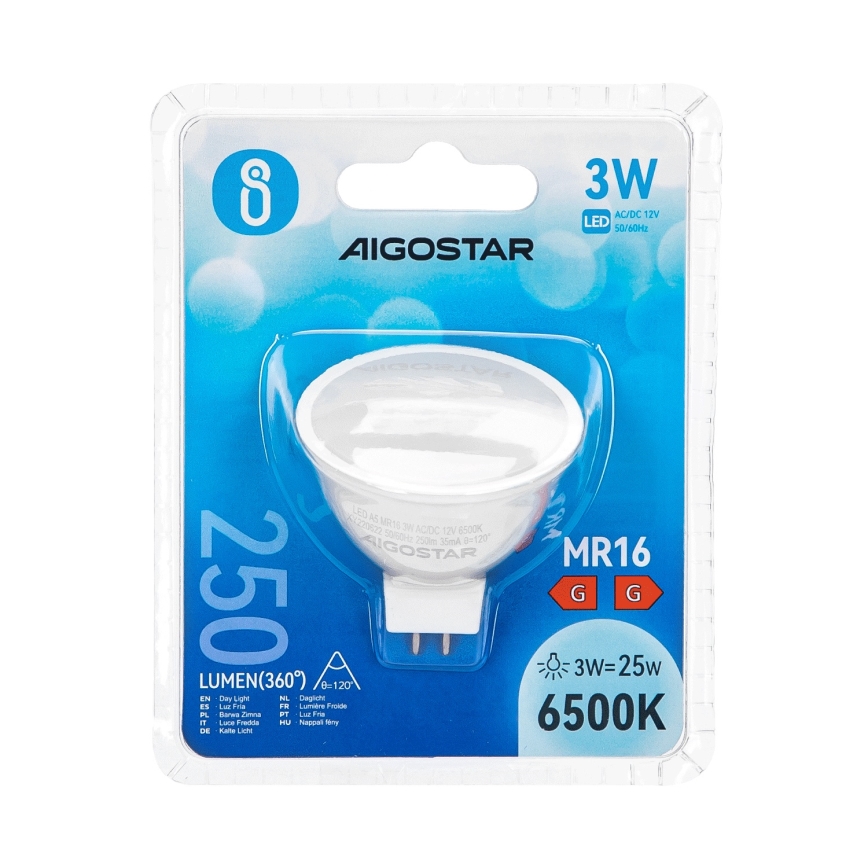 LED Spuldze MR16 GU5,3/3W/12V 6500K - Aigostar