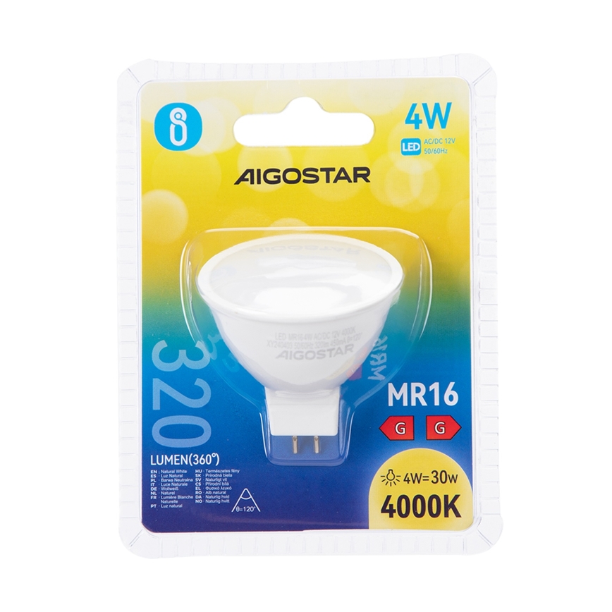 LED Spuldze MR16 GU5,3/4W/12V 4000K - Aigostar