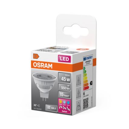 LED spuldze MR16 GU5,3/5,6W/12V 2700/4000/6500K 36° - Osram