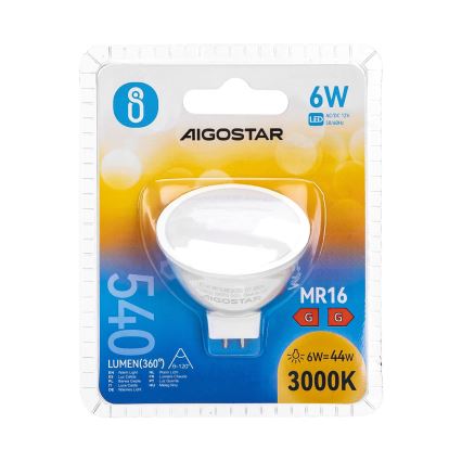 LED Spuldze MR16 GU5,3/6W/12V 3000K - Aigostar