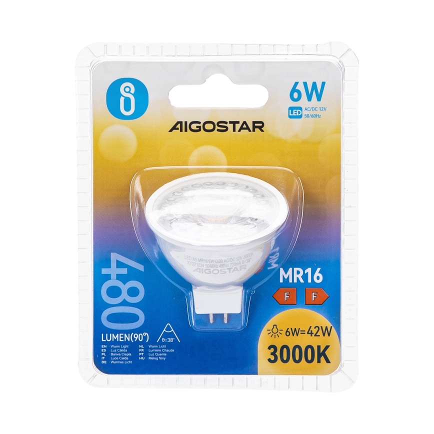 LED Spuldze MR16 GU5,3/6W/12V 3000K - Aigostar