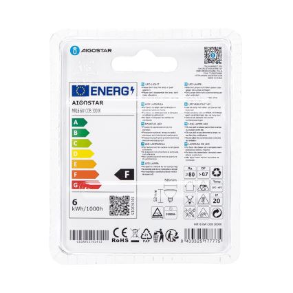 LED Spuldze MR16 GU5,3/6W/12V 3000K - Aigostar