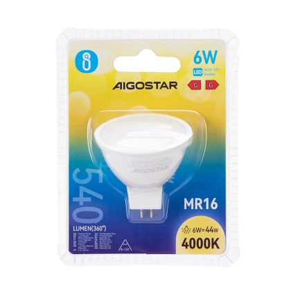 LED Spuldze MR16 GU5,3/6W/12V 4000K - Aigostar