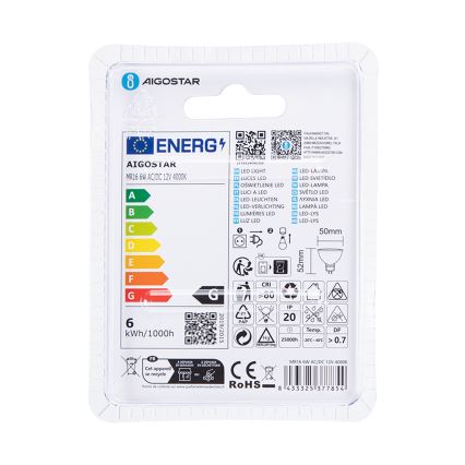LED Spuldze MR16 GU5,3/6W/12V 4000K - Aigostar