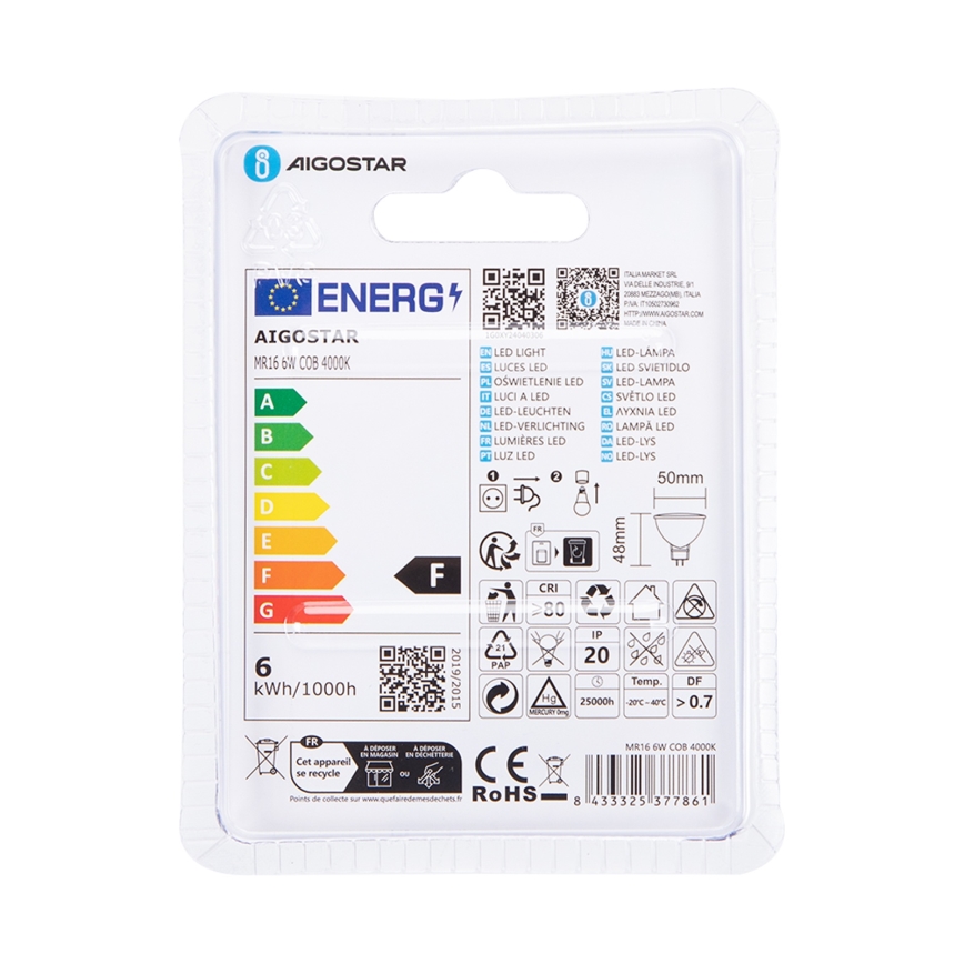 LED Spuldze MR16 GU5,3/6W/12V 4000K - Aigostar