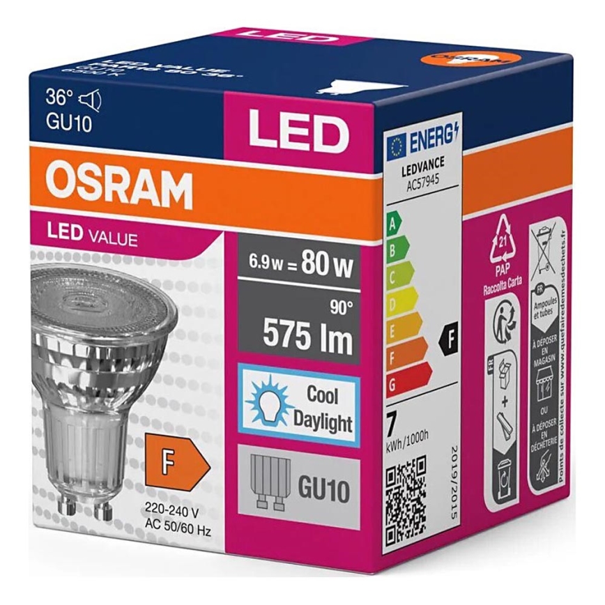 LED Spuldze PAR16 GU10/6,9W/230V 6500K - Osram