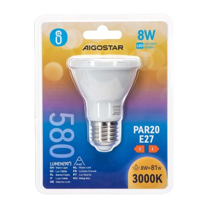 LED Spuldze PAR20 E27/8W/230V 3000K - Aigostar