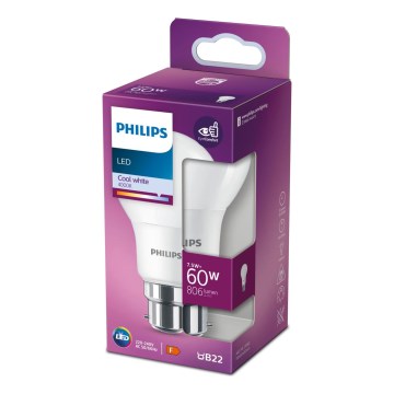 LED Spuldze Philips A60 B22/7,5W/230V 4000K