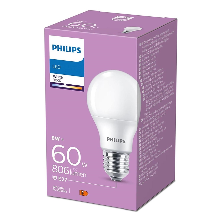 LED Spuldze Philips A60 E27/8W/230V 3000K