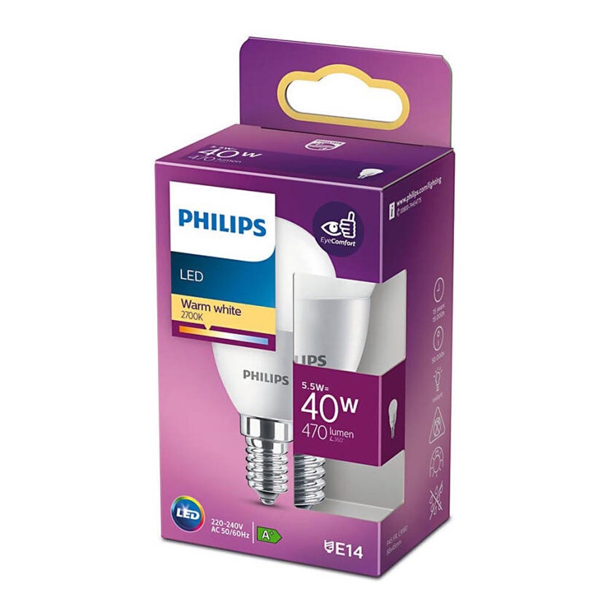 LED Spuldze Philips P45 E14/5,5W/230V 2700K