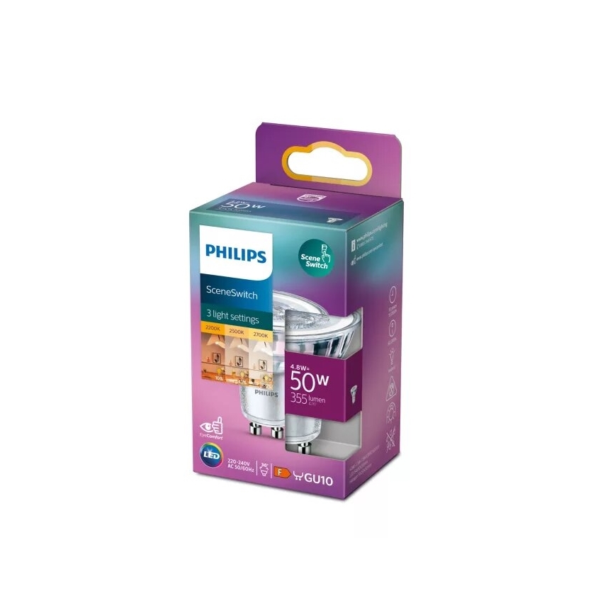 LED Spuldze Philips SCENE SWITCH PAR16 GU10/4,8W/230V 2200/2500/2700K