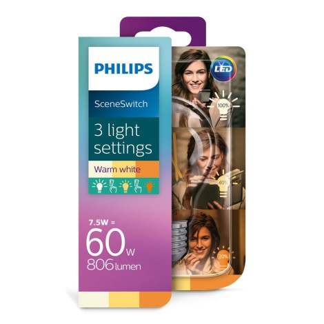 LED Spuldze Philips SCENE SWITCH VINTAGE A60 E27/7,5W/230V 2200K-2700K