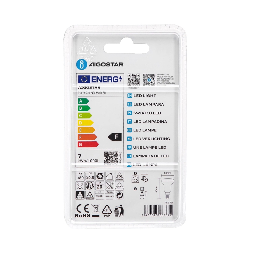LED Spuldze R50 E14/7W/230V 6500K - Aigostar