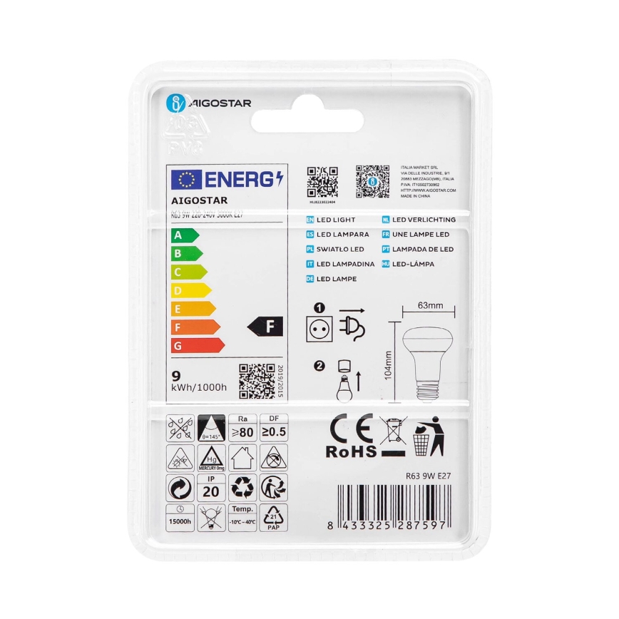 LED Spuldze R63 E27/9W/230V 3000K - Aigostar