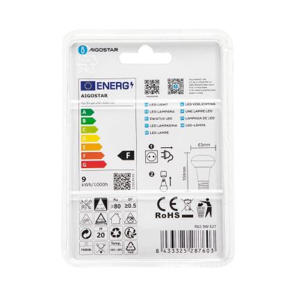 LED Spuldze R63 E27/9W/230V 6500K - Aigostar