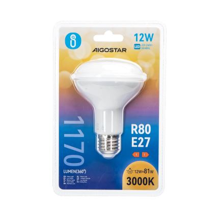 LED Spuldze R80 E27/12W/230V 3000K - Aigostar