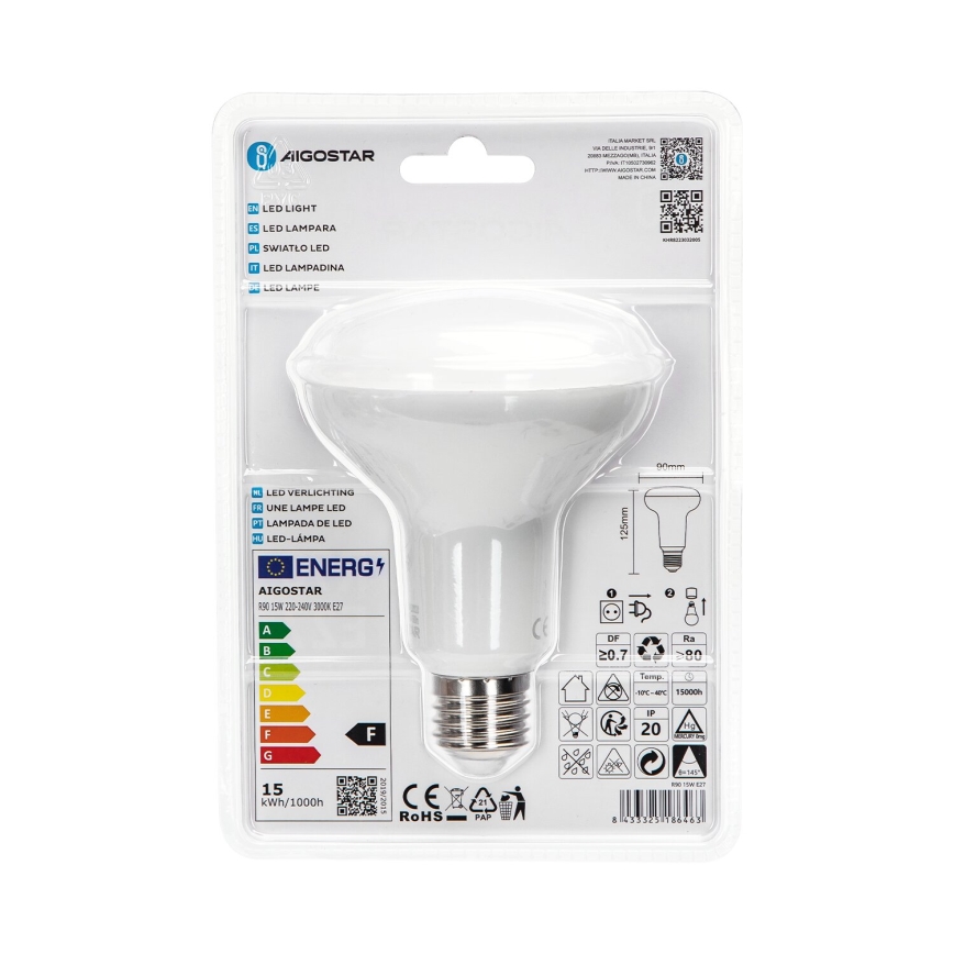 LED Spuldze R90 E27/15W/230V 3000K - Aigostar