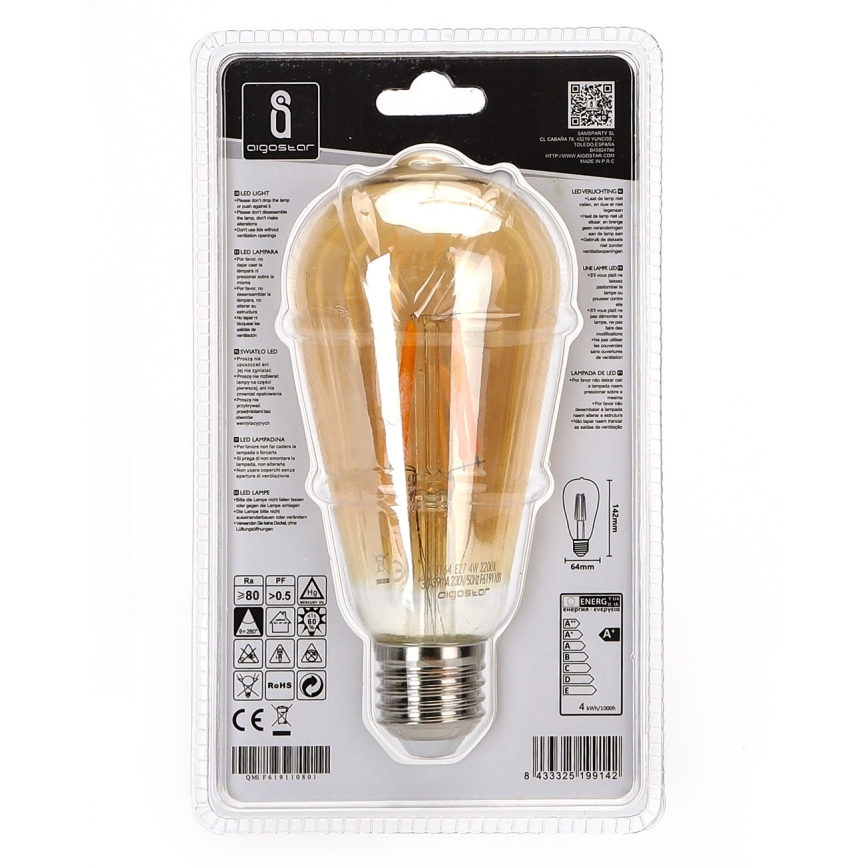 LED spuldze ST64 E27/4W/230V 2200K - Aigostar