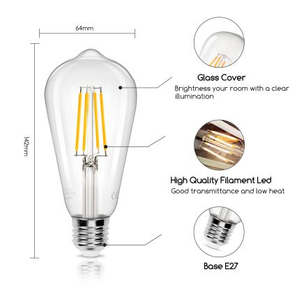 LED spuldze ST64 E27/8W/230V 2700K - Aigostar