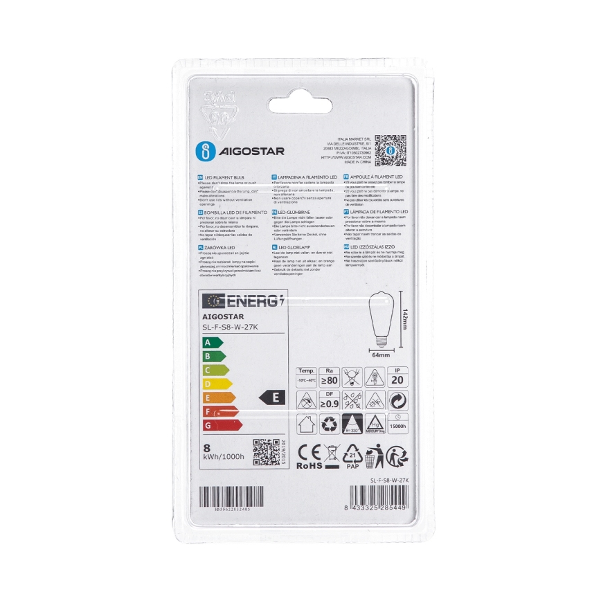 LED spuldze ST64 E27/8W/230V 2700K - Aigostar