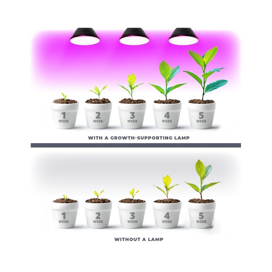 LED Spuldze stādu audzēšanai PLANTY E27/7W/230V 1200K melna