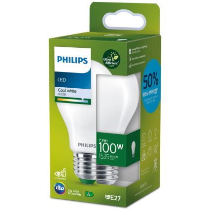 LED spuldze ULTRAEFFICIENT Philips A60 E27/7,3W/230V 4000K