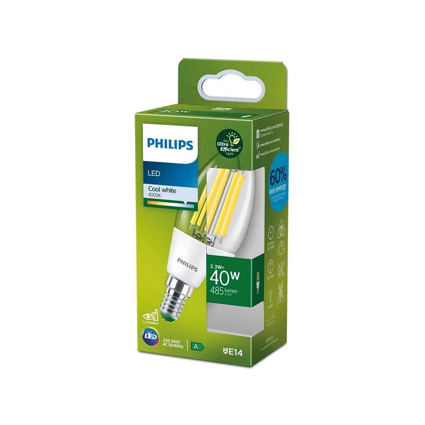 LED spuldze ULTRAEFFICIENT VINTAGE Philips B35 E14/2,3W/230V 4000K