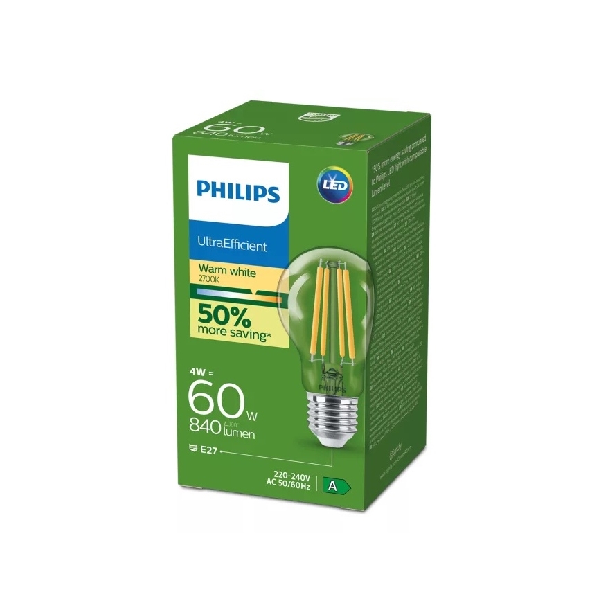 LED spuldze ULTRAEFFICIENT VINTAGE Philips E27/4W/230V 2700K