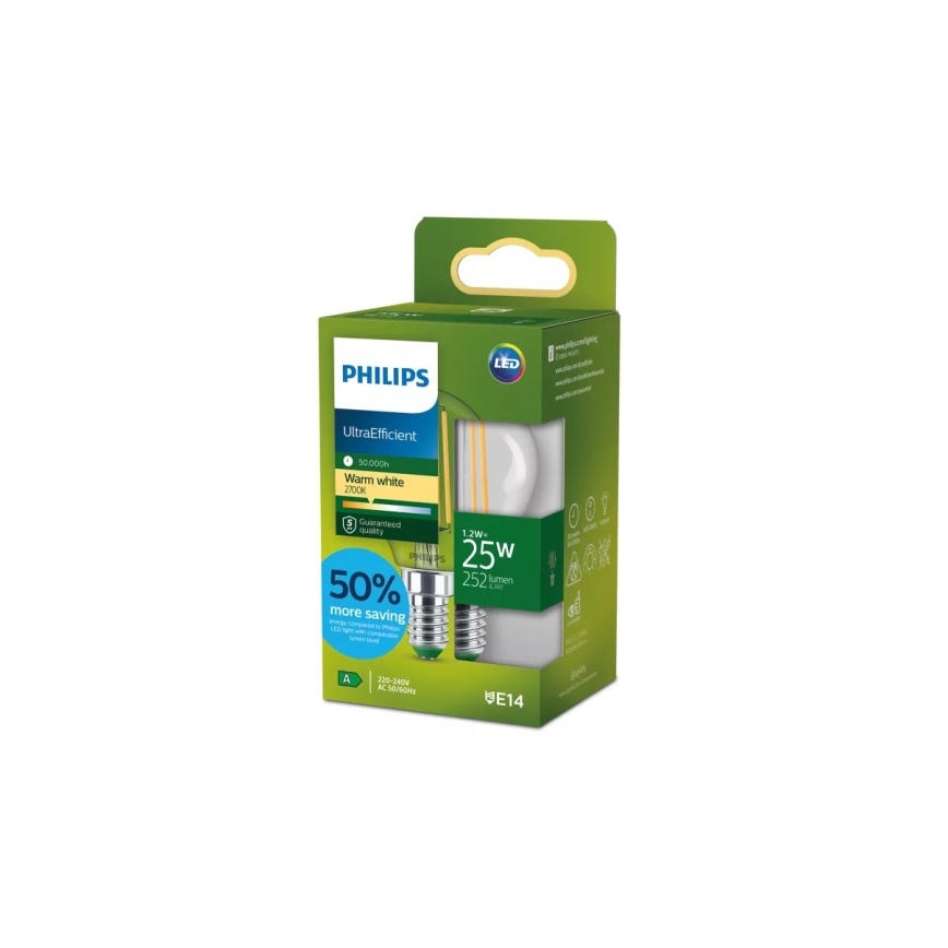 LED spuldze ULTRAEFFICIENT VINTAGE Philips P45 E14/1,2W/230V 2700K