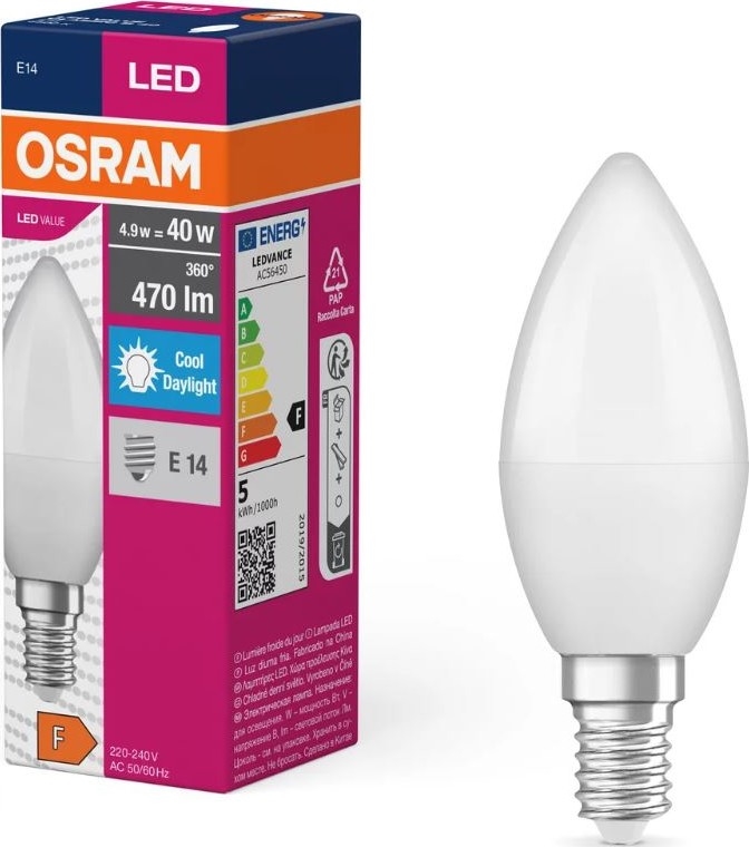 LED Spuldze VALUE B40 E14/4,9W/230V 6500K - Osram