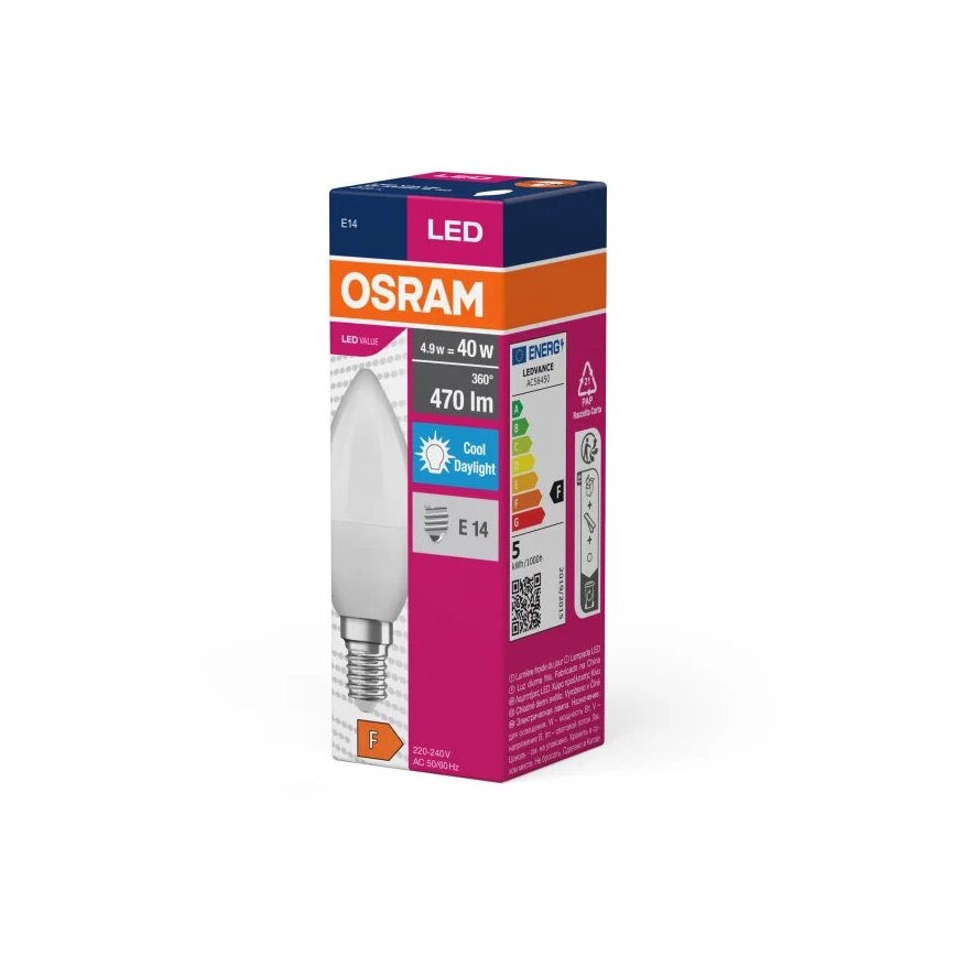 LED Spuldze VALUE B40 E14/4,9W/230V 6500K - Osram