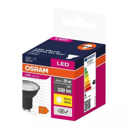 LED Spuldze VALUE PAR16 GU10/4,5W/230V 2700K 120° melna - Osram