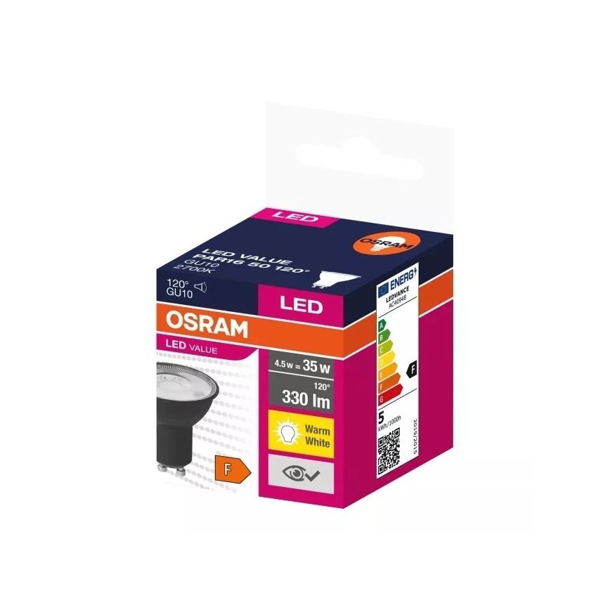 LED Spuldze VALUE PAR16 GU10/4,5W/230V 2700K 120° melna - Osram