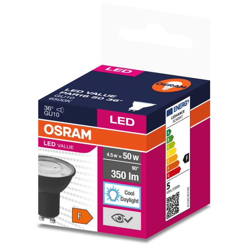 LED Spuldze VALUE PAR16 GU10/4,5W/230V 4000K 36° melna - Osram