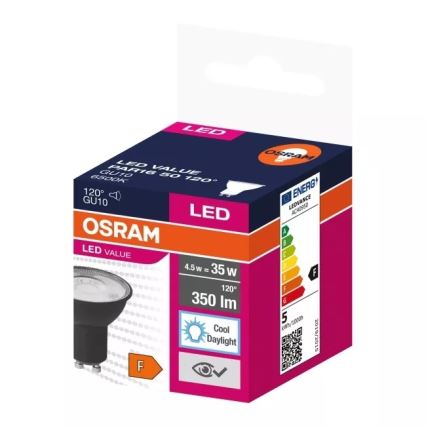 LED Spuldze VALUE PAR16 GU10/4,5W/230V 6500K 120° melna - Ledvance