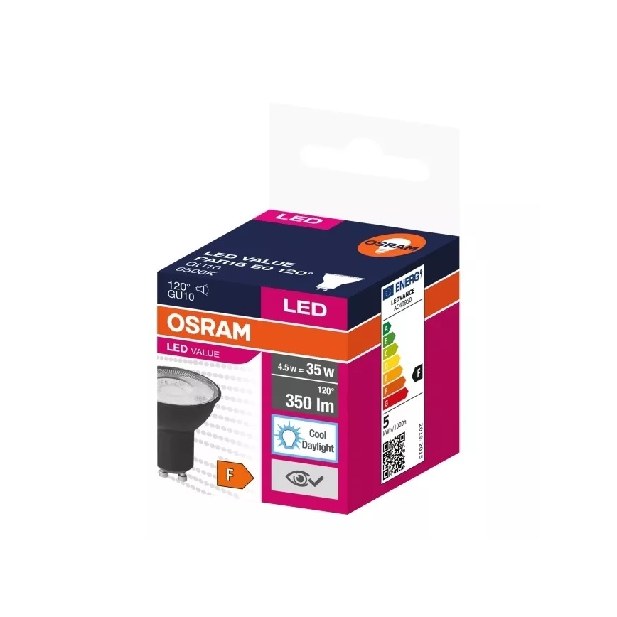 LED Spuldze VALUE PAR16 GU10/4,5W/230V 6500K 120° melna - Osram