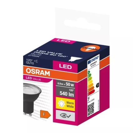 LED Spuldze VALUE PAR16 GU10/6,9W/230V 2700K 120° melna - Osram