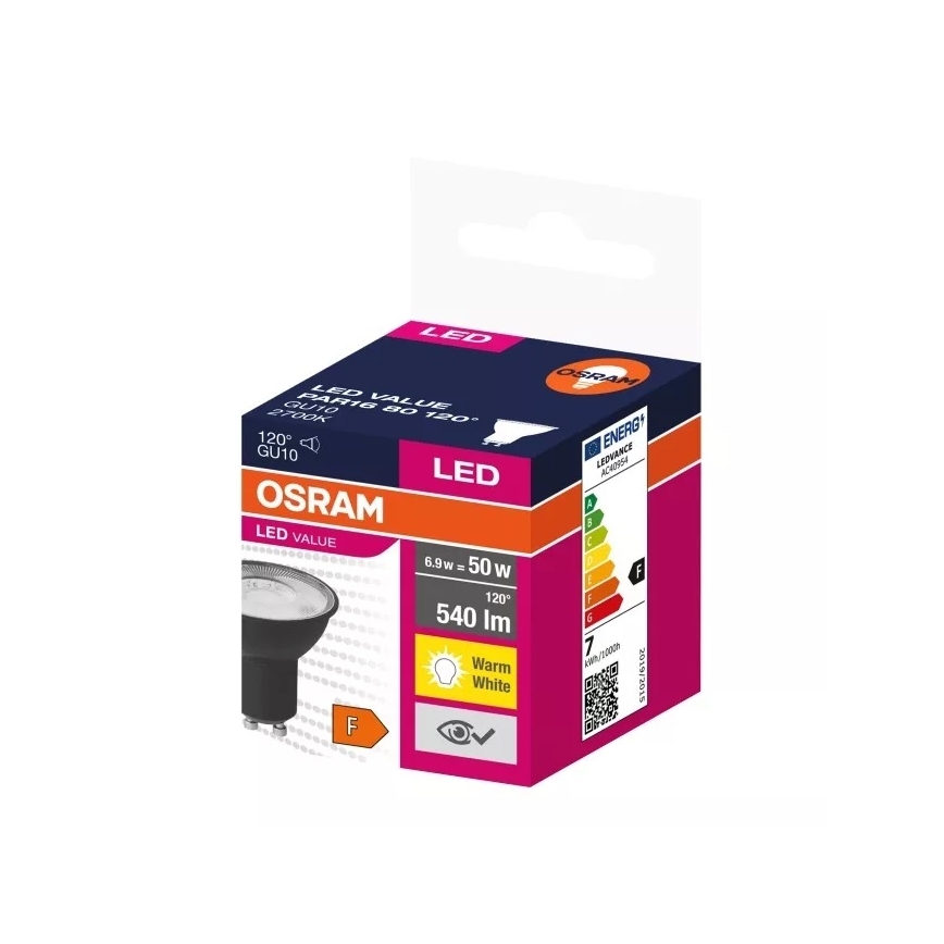 LED Spuldze VALUE PAR16 GU10/6,9W/230V 2700K 120° melna - Osram