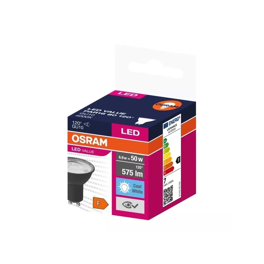 LED Spuldze VALUE PAR16 GU10/6,9W/230V 4000K 120° melna - Ledvance