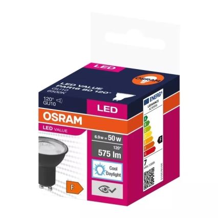 LED Spuldze VALUE PAR16 GU10/6,9W/230V 6500K 120° melna - Ledvance