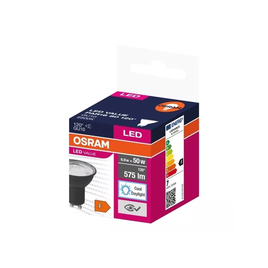 LED Spuldze VALUE PAR16 GU10/6,9W/230V 6500K 120° melna - Ledvance