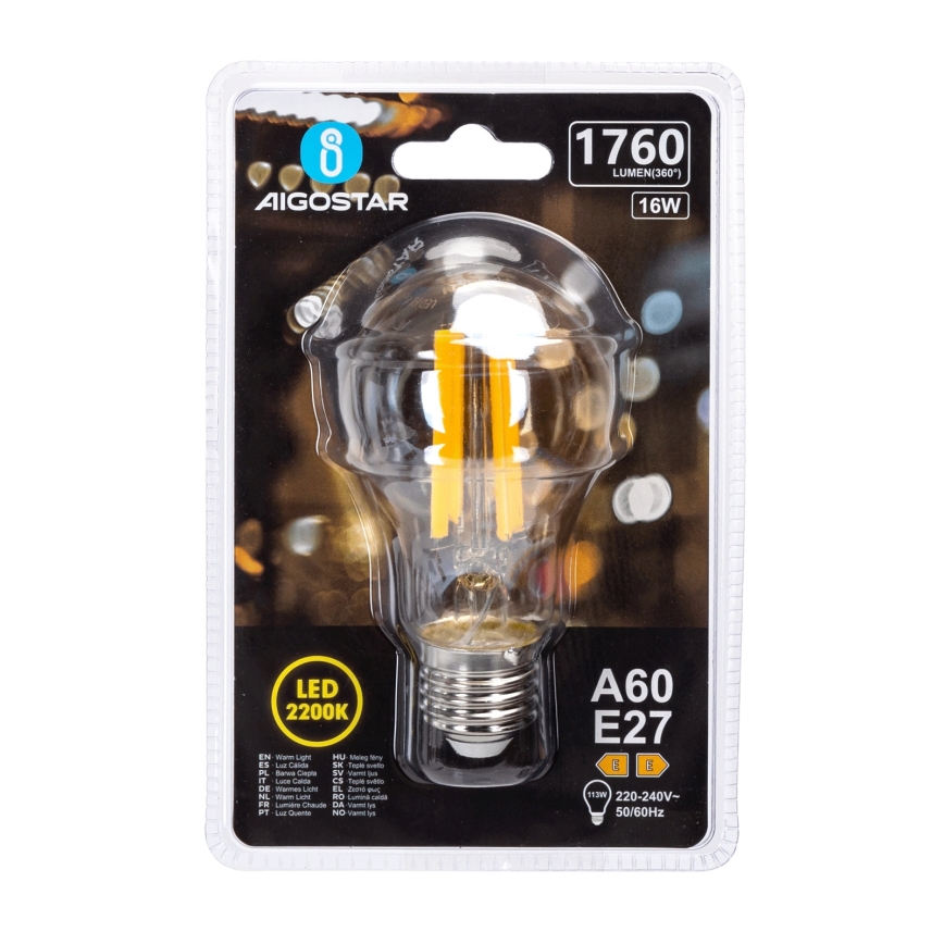 LED spuldze VINTAGE A60 E27/16W/230V 2200K - Aigostar
