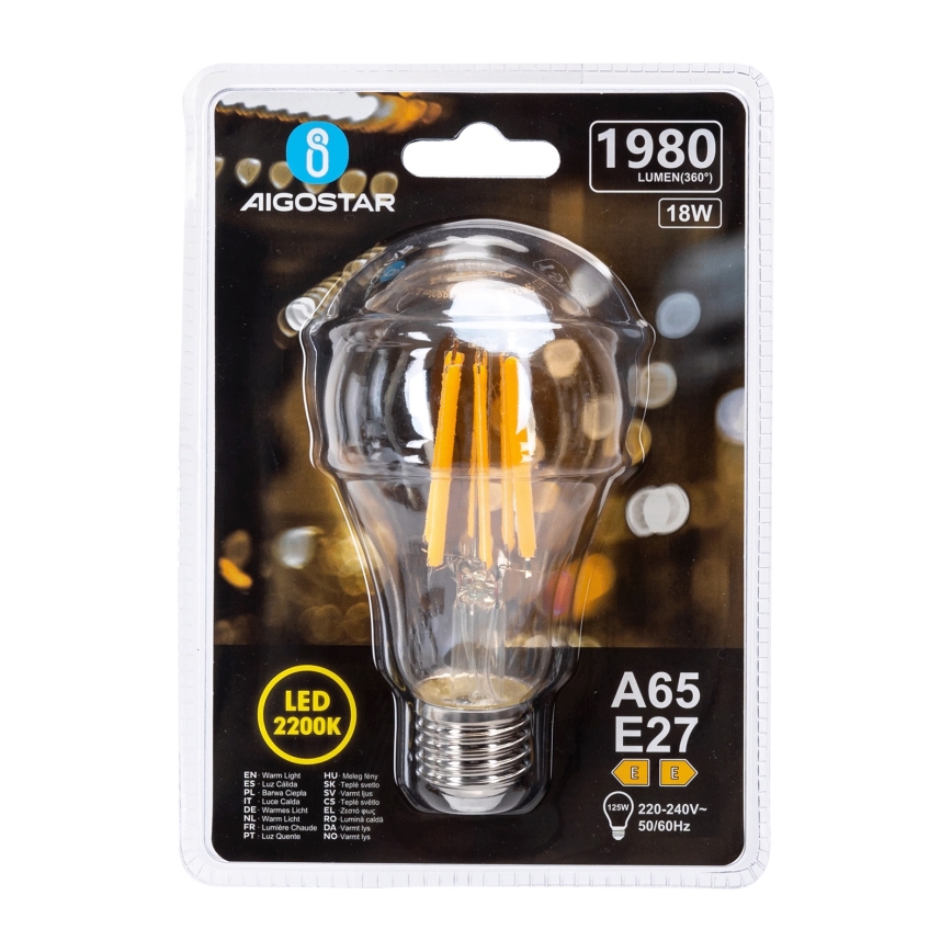LED spuldze VINTAGE A65 E27/18W/230V 2200K - Aigostar