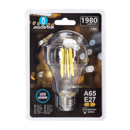 LED spuldze VINTAGE A65 E27/18W/230V 6500K - Aigostar