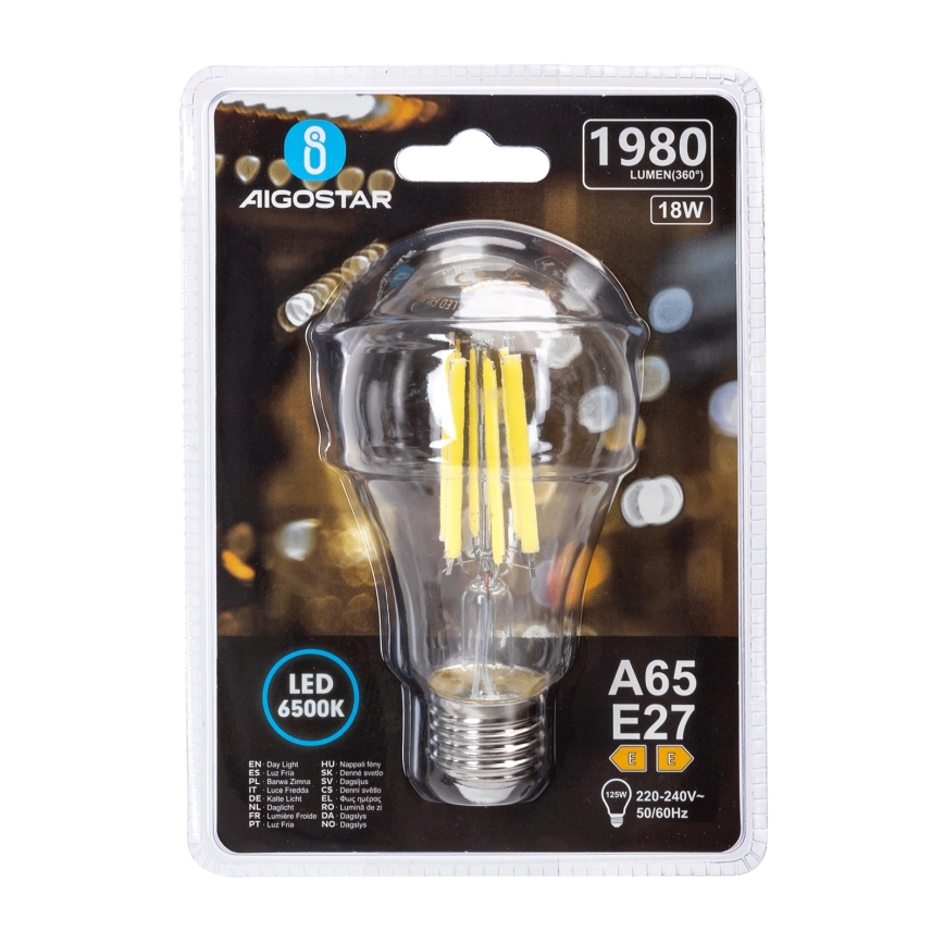 LED spuldze VINTAGE A65 E27/18W/230V 6500K - Aigostar